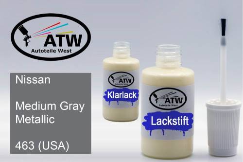 Nissan, Medium Gray Metallic, 463 (USA): 20ml Lackstift + 20ml Klarlack - Set, von ATW Autoteile West.